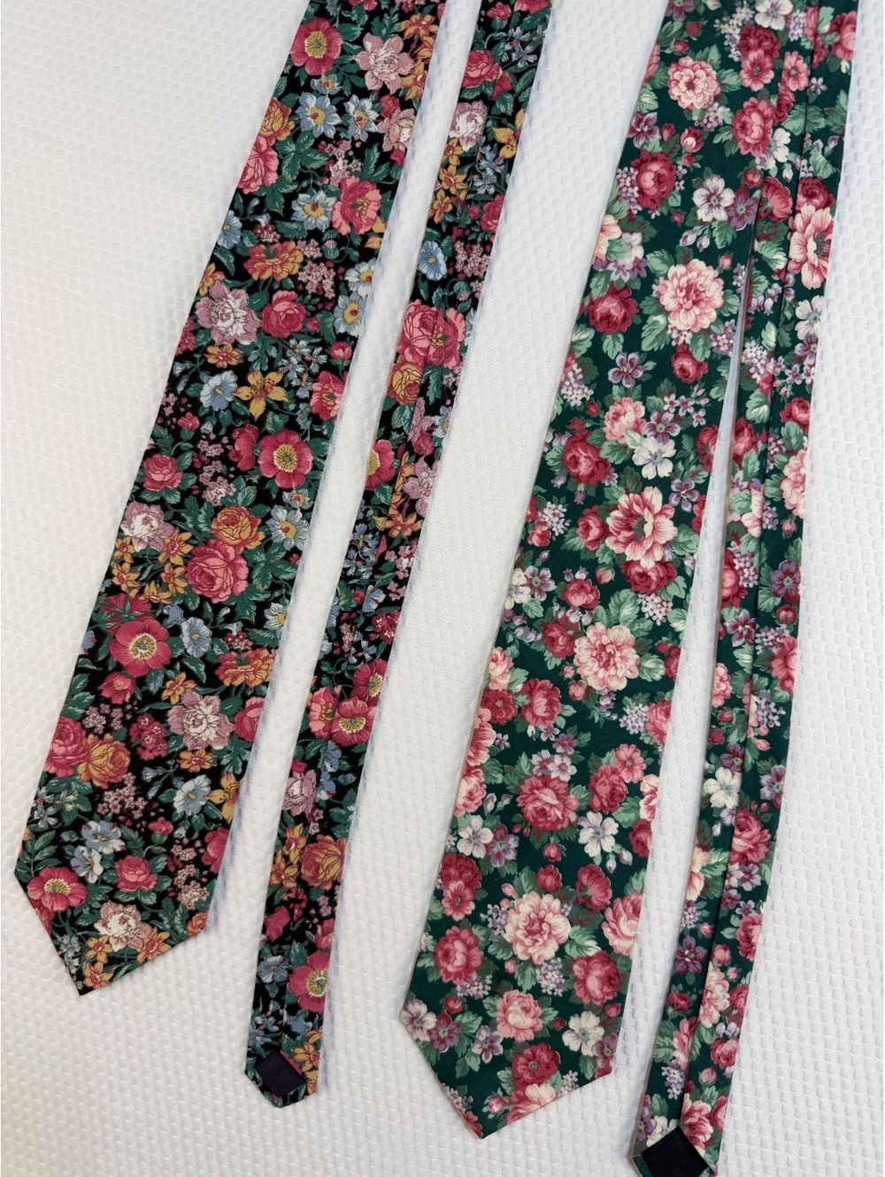 Vintage Rooster Floral Necktie Lot 2 Cotton Made USA Cottagecore Botanical